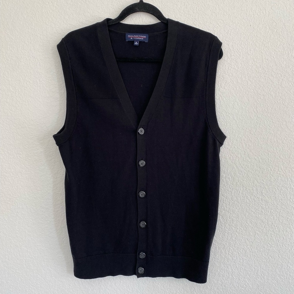 Roundtree & Yorke V-Neck Sweater Vest Black Medium Preppy Old Money Fall